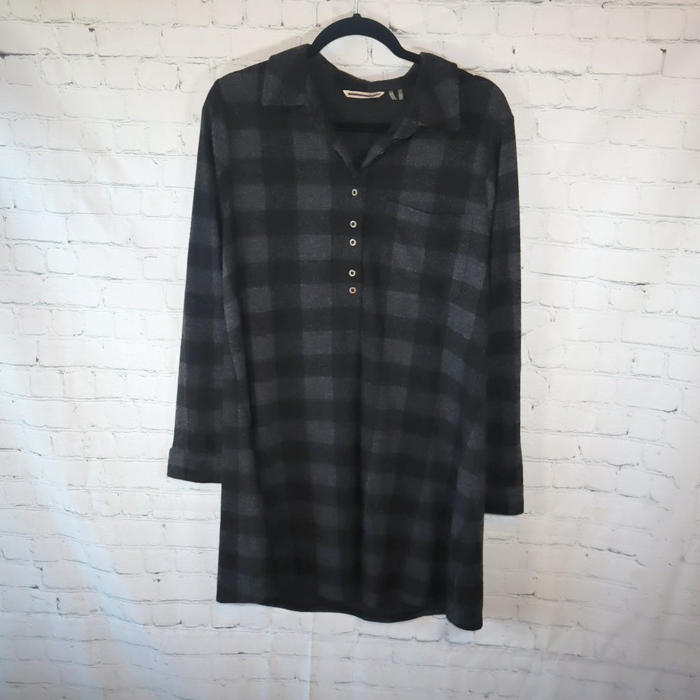 Soft Surroundings Gray Black Mad About Plaid Buffalo Check Tunic Women's Size M